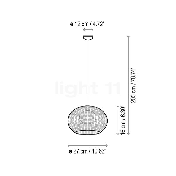 Bover Garota, lámpara de suspensión LED marfil - 27 cm - alzado con dimensiones