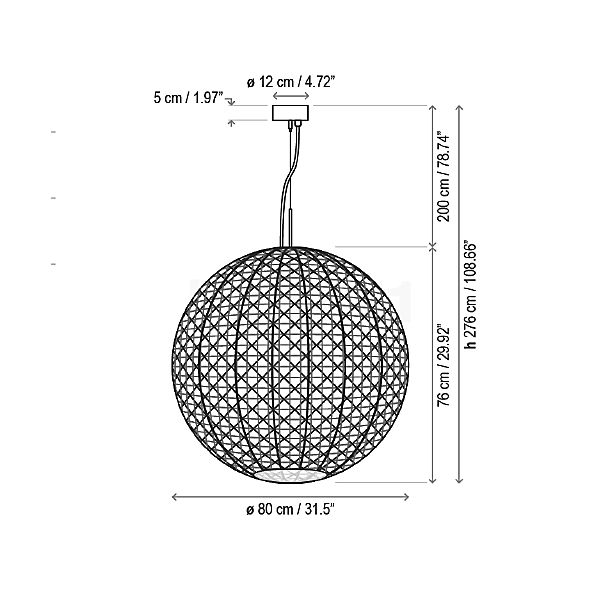 Bover Nans Sphere Suspension LED beige - 80 cm - vue en coupe