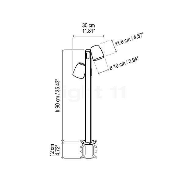Bover Nut, sobremuro LED 2 focos terracotta - 90 cm - alzado con dimensiones