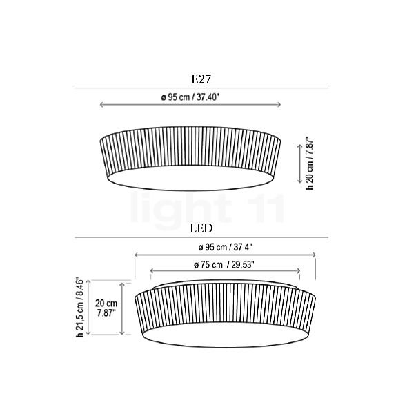 Bover Plafonet Plafonnier LED blanc - 95 cm - vue en coupe