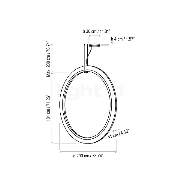 Bover Roda Lampada a sospensione LED verticale crema - 200 cm - vista in sezione