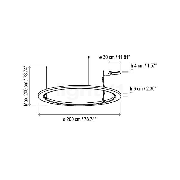 Bover Roda Suspension LED blanc - 200 cm - vue en coupe
