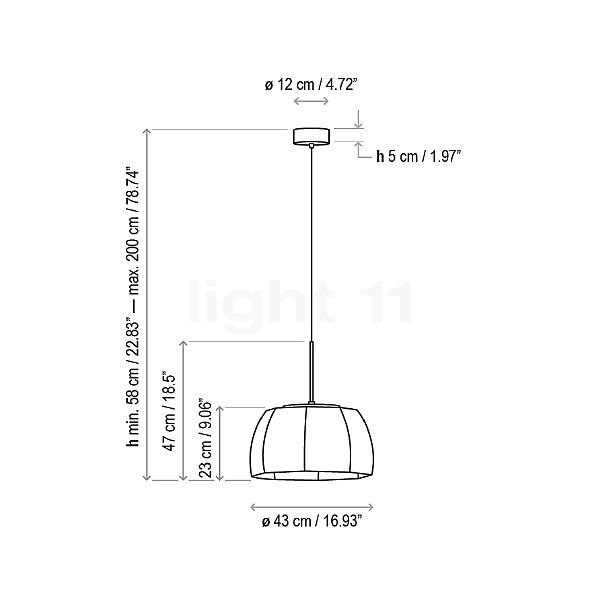 Bover Tanit, lámpara de suspensión LED beige - 43 cm - alzado con dimensiones