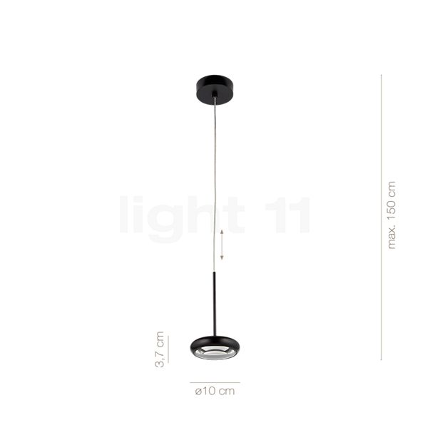 De afmetingen van de Bruck Blop Hanglamp LED zwart - 60° - laagspanning in detail: hoogte, breedte, diepte en diameter van de afzonderlijke onderdelen.