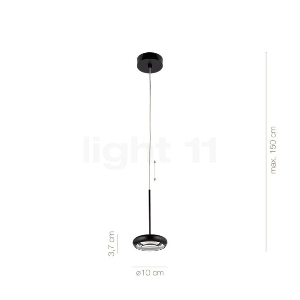 Målene for Bruck Blop Pendel LED sort - 100° - højspænding: De enkelte komponenters højde, bredde, dybde og diameter.
