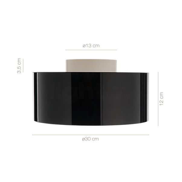Die Abmessungen der Bruck Cantara Deckenleuchte LED schwarz/gold - 30 cm - 2.700 K im Detail: Höhe, Breite, Tiefe und Durchmesser der einzelnen Bestandteile.