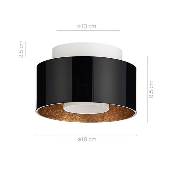 Die Abmessungen der Bruck Cantara Deckenleuchte LED weiß - 19 cm - 2.700 K im Detail: Höhe, Breite, Tiefe und Durchmesser der einzelnen Bestandteile.