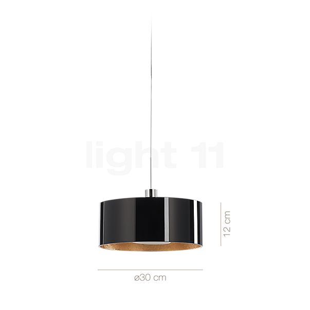 De afmetingen van de Bruck Cantara Hanglamp LED chroom glimmend/glas zwart/goud - 30 cm in detail: hoogte, breedte, diepte en diameter van de afzonderlijke onderdelen.