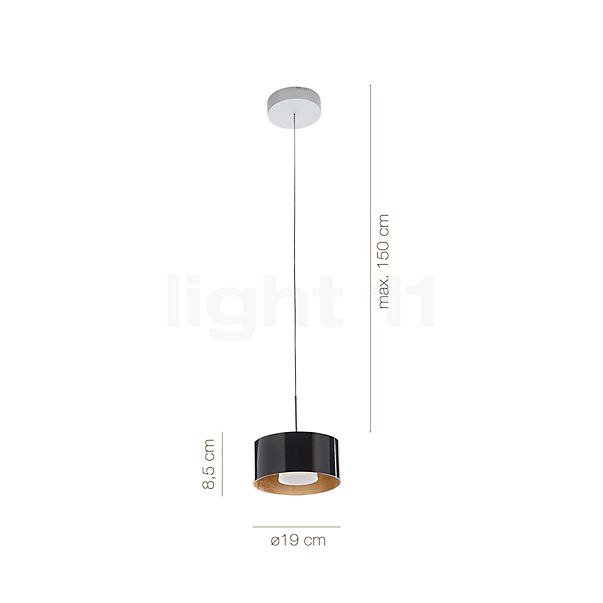 Dimensions du luminaire Bruck Cantara Suspension LED chrome mat/verre blanc - 19 cm en détail - hauteur, largeur, profondeur et diamètre de chaque composant.