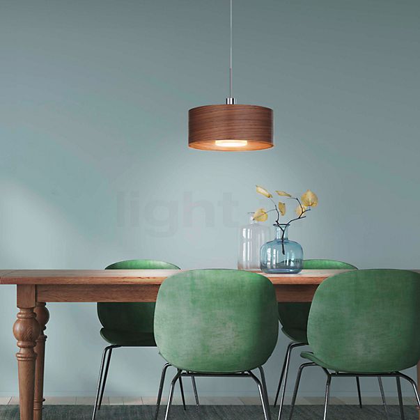Bruck Cantara Wood Pendant Light LED chrome glossy/lampshade oak bright - 30 cm