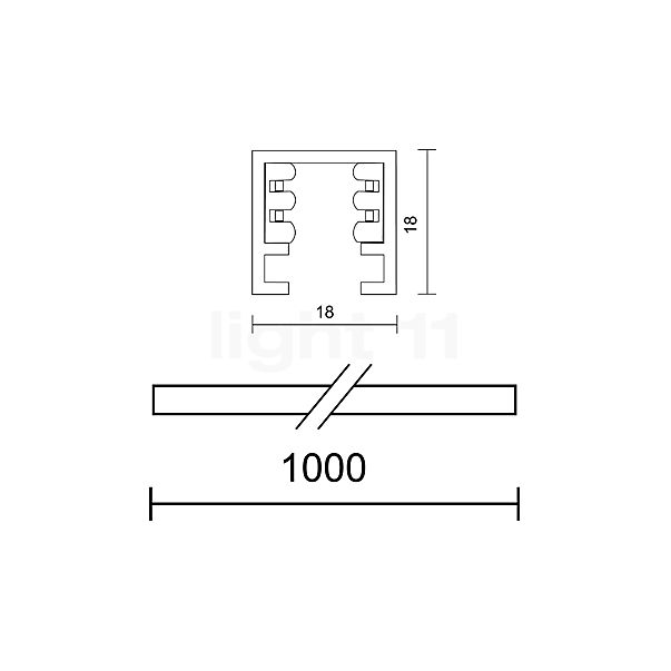 Bruck Duolare, riel blanco - 200 cm - alzado con dimensiones