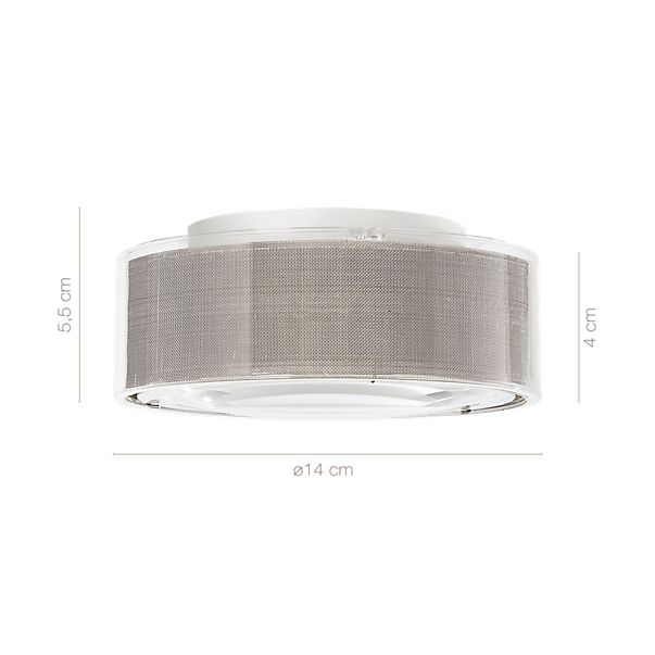 Die Abmessungen der Bruck Opto Deckenleuchte LED Edelstahl im Detail: Höhe, Breite, Tiefe und Durchmesser der einzelnen Bestandteile.