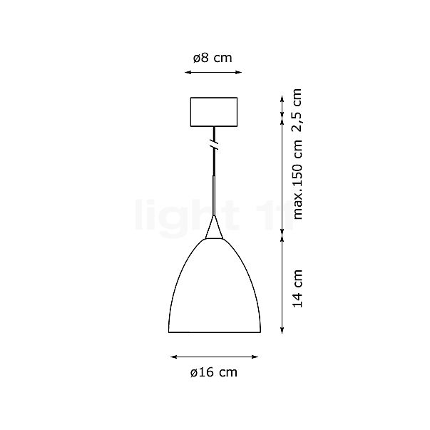 Bruck Silva lámpara de suspensión cromo brillo/vidrio ahumado - 16 cm , artículo en fin de serie - alzado con dimensiones