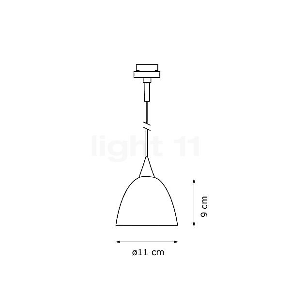 Bruck Silva, lámpara de suspensión para Duolare Riel - ø11 cm cromo brillo, vidrio cristalino/opalino - alzado con dimensiones