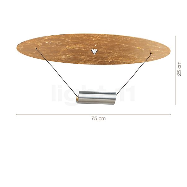 Die Abmessungen der Catellani & Smith DiscO Deckenleuchte LED gold im Detail: Höhe, Breite, Tiefe und Durchmesser der einzelnen Bestandteile.