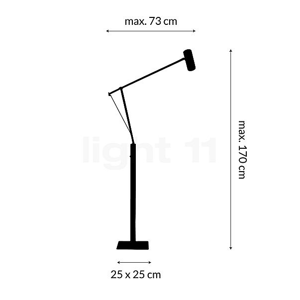 Catellani & Smith Ettorino F, lámpara de pie LED negro - alzado con dimensiones