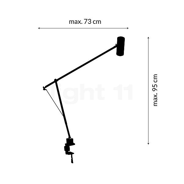 Catellani & Smith Ettorino T, lámpara de sobremesa LED con pinza blanco - alzado con dimensiones