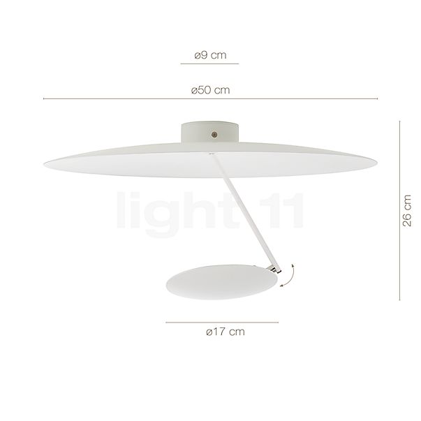 Målene for Catellani & Smith Lederam C Loftlampe LED hvid/nikkel/hvid - ø50 cm: De enkelte komponenters højde, bredde, dybde og diameter.