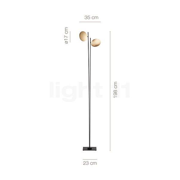 Dimensions du luminaire Catellani & Smith Lederam F2 blanc/doré en détail - hauteur, largeur, profondeur et diamètre de chaque composant.