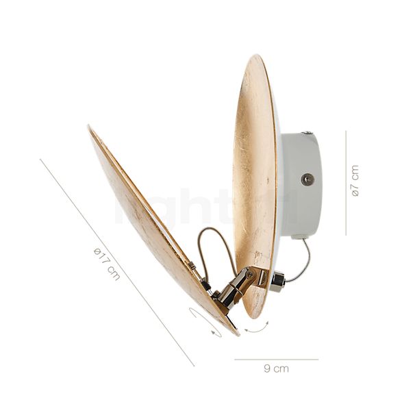 Measurements of the Catellani & Smith Lederam W Wall Light LED gold - ø17 cm in detail: height, width, depth and diameter of the individual parts.