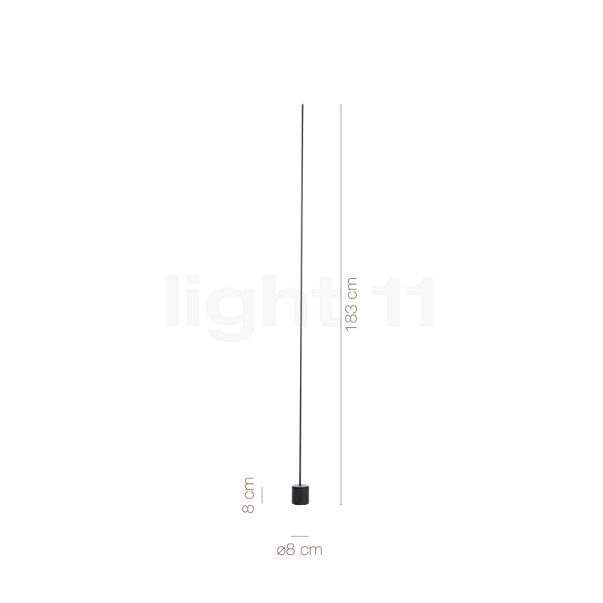 Målene for Catellani & Smith Light Stick Terra LED nikkel: De enkelte komponenters højde, bredde, dybde og diameter.