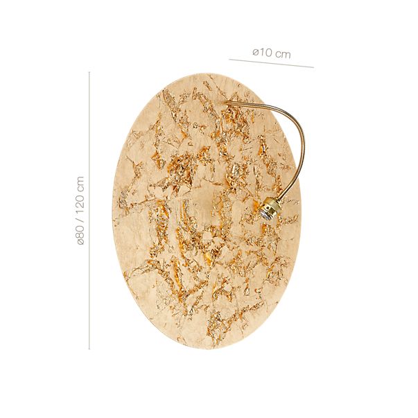 Die Abmessungen der Catellani & Smith Luna Piena Parete/Soffitto LED gold, ø120 cm im Detail: Höhe, Breite, Tiefe und Durchmesser der einzelnen Bestandteile.