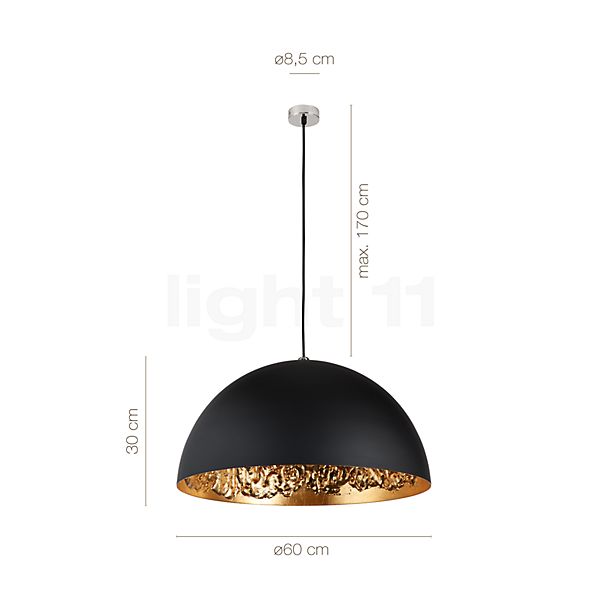 Measurements of the Catellani & Smith Stchu-Moon 02 Pendant Light black/gold - ø60 cm in detail: height, width, depth and diameter of the individual parts.