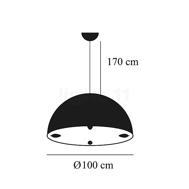 Catellani & Smith Stchu-Moon 02 Suspension LED noir/argenté - ø100 cm - vue en coupe