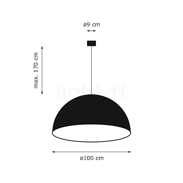Catellani & Smith Stchu-Moon 02, lámpara de suspensión negro/cobre - ø100 cm - alzado con dimensiones