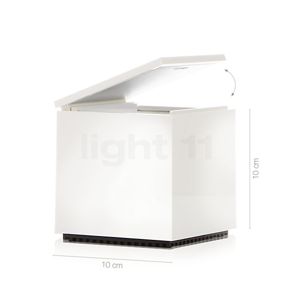 Die Abmessungen der Cini&Nils Cuboluce Nachttischleuchte LED weiß , Auslaufartikel im Detail: Höhe, Breite, Tiefe und Durchmesser der einzelnen Bestandteile.
