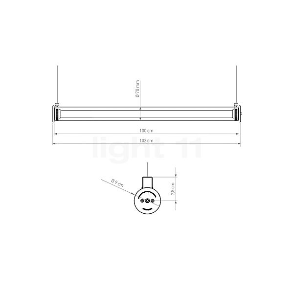 DCW In the Tube 360° Hanglamp LED malie zilver - 102 cm schets