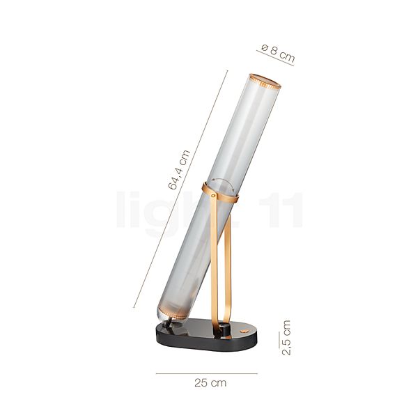 Målene for DCW La Lampe Frechin Bordlampe LED sort/guld: De enkelte komponenters højde, bredde, dybde og diameter.
