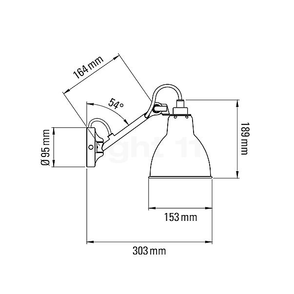 DCW Lampe Gras No 104 Bathroom, set de 2 negro/negro - Tipo de portección II - alzado con dimensiones