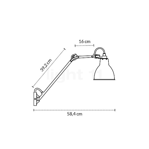 DCW Lampe Gras No 122, lámpara de pared latón - alzado con dimensiones