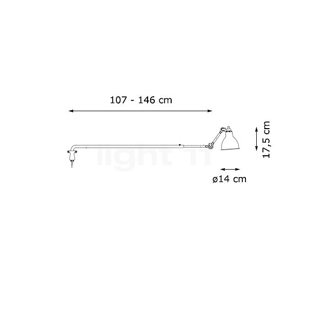 DCW Lampe Gras No 213, lámpara de pared negra cromo - alzado con dimensiones