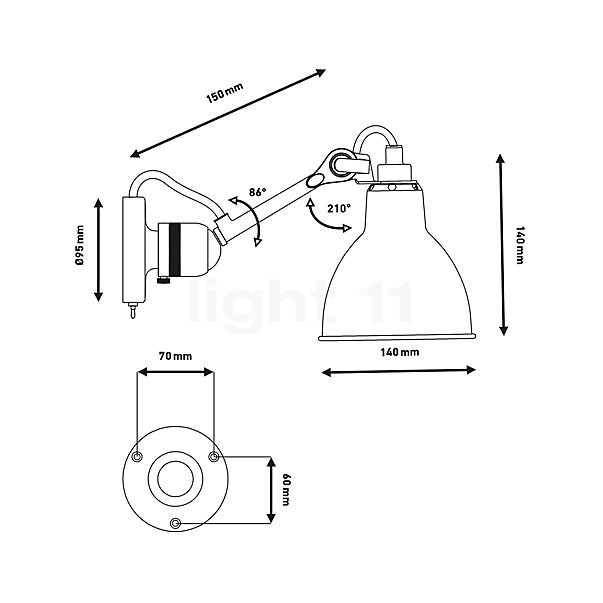 DCW Lampe Gras No 304 Applique noire noir/cuivre - vue en coupe