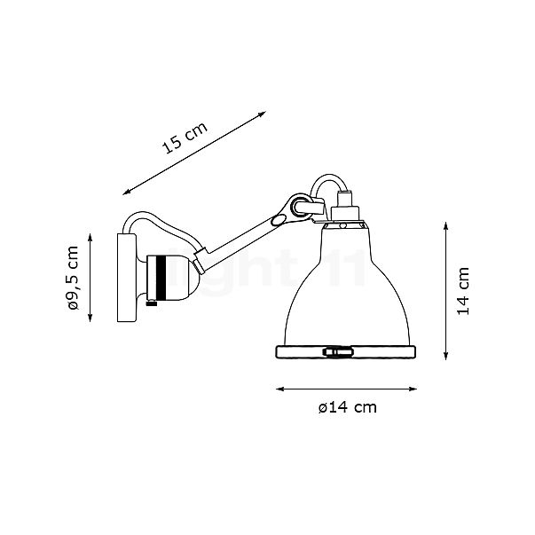 DCW Lampe Gras No 304 Bathroom Wandlamp zwart/polycarbonaat, wit schets