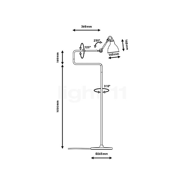 DCW Lampe Gras No 411 Stehleuchte schwarz/Kupfer Skizze