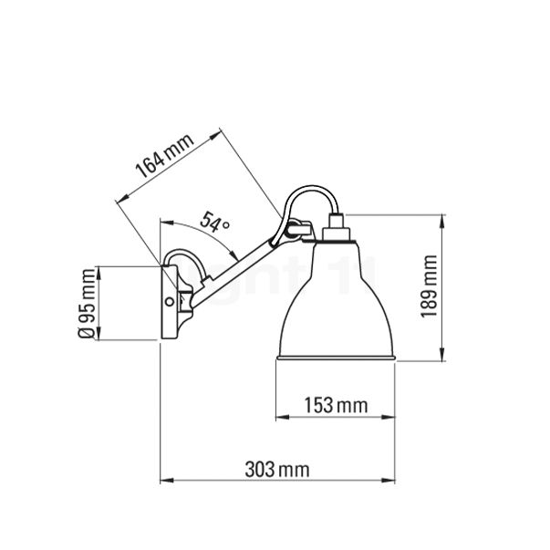 DCW Lampe Gras No. 104 Bathroom Applique noir - vue en coupe