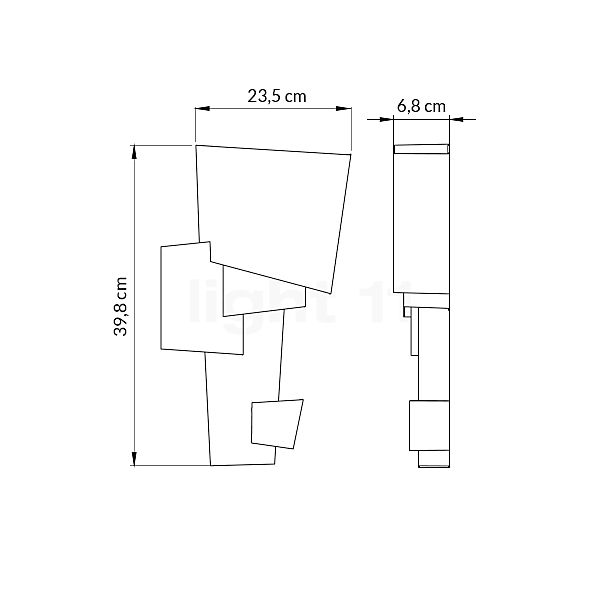 DCW Map, aplique LED MAP 1L - alzado con dimensiones