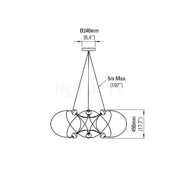 DCW Munari Chandelier LED 6 lamps gold - unmounted sketch