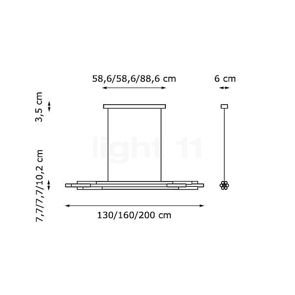 DCW Org, lámpara de suspensión LED 130 cm - alzado con dimensiones