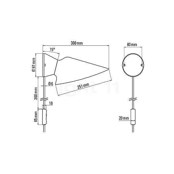 DCW Plume Applique polycarbonate - avec interrupteur - avec stecker - vue en coupe