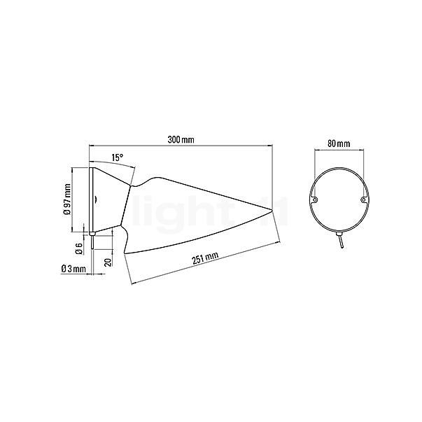 DCW Plume, lámpara de pared policarbonato - con botón - sin enchufe - alzado con dimensiones