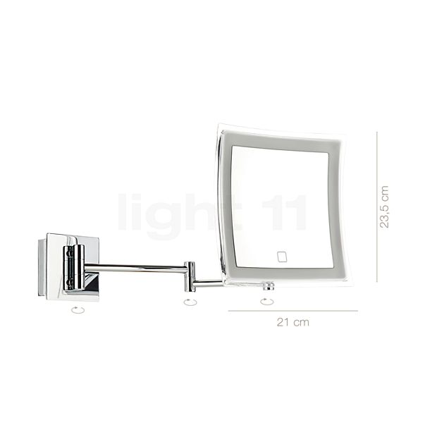 Measurements of the Decor Walther BS 84 Touch Wall-Mounted Cosmetic Mirror LED chrome glossy in detail: height, width, depth and diameter of the individual parts.