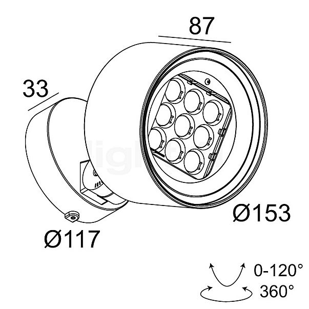 Delta Light Frax Væglampe LED mørkegrå, ø15,3 cm skitse