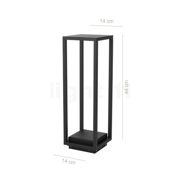 Measurements of the Delta Light Montur Pedestal Light LED black in detail: height, width, depth and diameter of the individual parts.