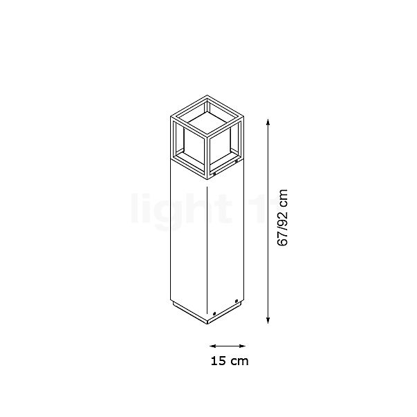 Delta Light Montur, sobremuro LED cuadrangular negro, 67 cm - alzado con dimensiones