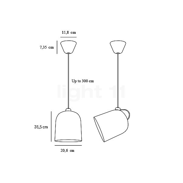 Design for the People Angle, lámpara de suspensión gris - alzado con dimensiones