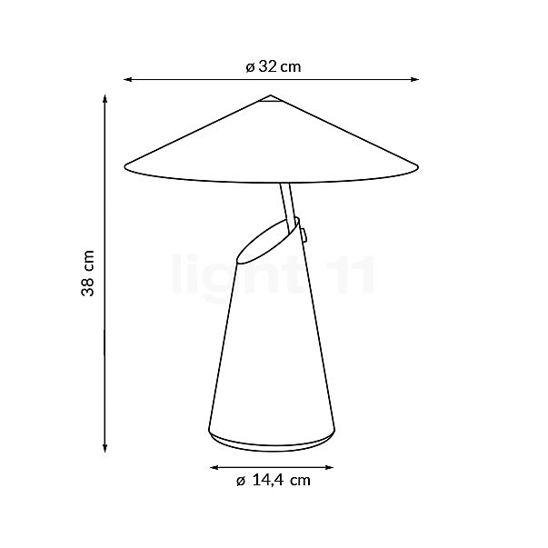 Design for the People Taido, lámpara de sobremesa marrón - alzado con dimensiones